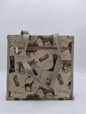 Equestrian Horse Tapestry Tote Bag Jump Off Riding Boots SaddleBit Vintage Style